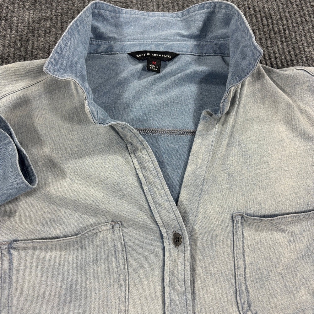 Rock & Republic Button Down Shirt Women M Blue Ombre Denim Look Long Sleeve